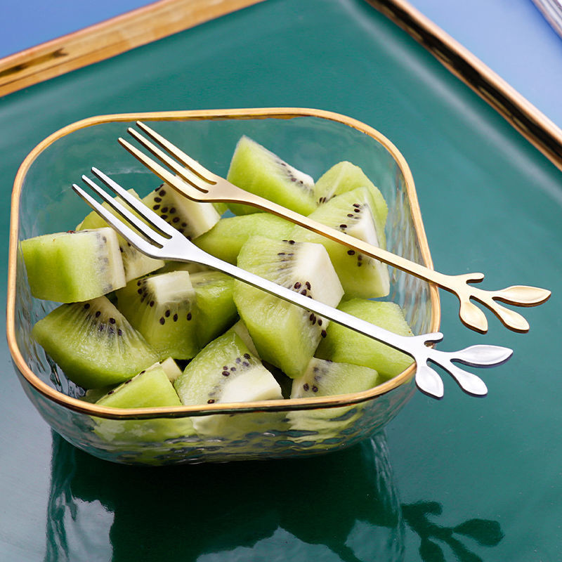 6 tk roostevabast terasest lehtedest puuviljakahvlite komplekt majapidamises kasutatavate loominguliste puuviljamärkidega laste magustoit väike kahvliga köögitarvik