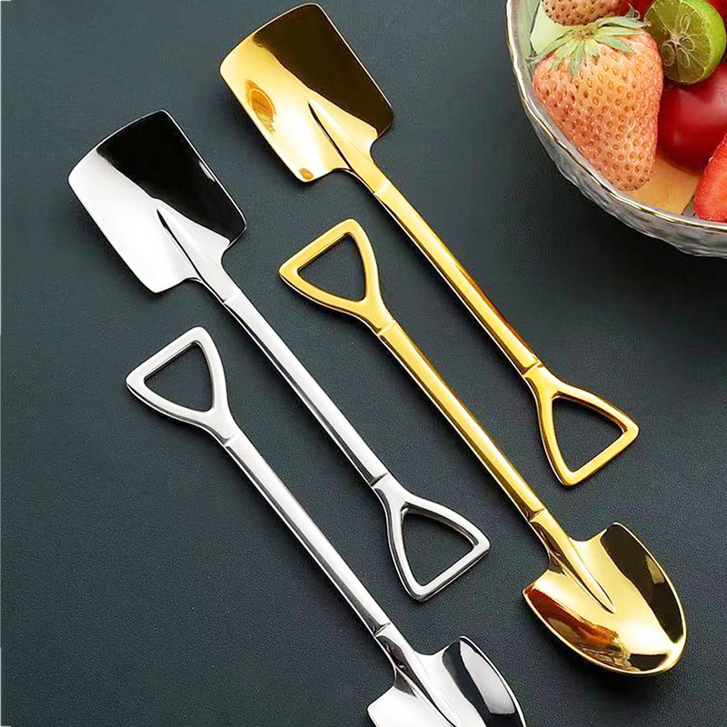 1/4 komada žličice za kavu Set pribora za jelo od nehrđajućeg čelika Retro željezna lopata Žlica za sladoled četvrtaste glave Žličica za čaj Modno posuđe