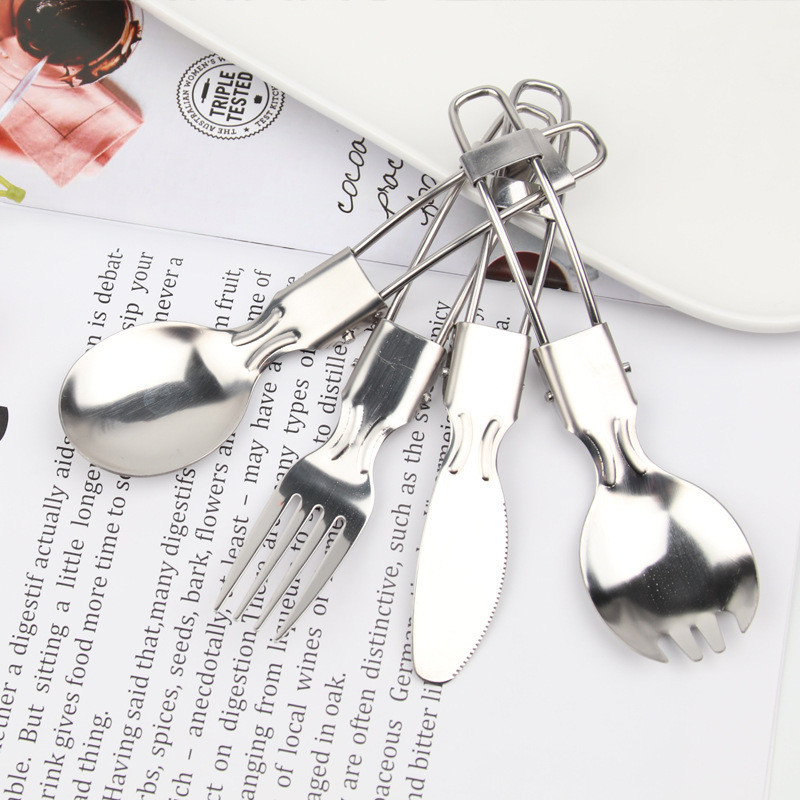 4 tk/komplekt roostevabast terasest kokkupandavad lauanõud välistingimustes kokkupandud kahvel lusikas nuga pikniku telkimisnõud reisilauanõud