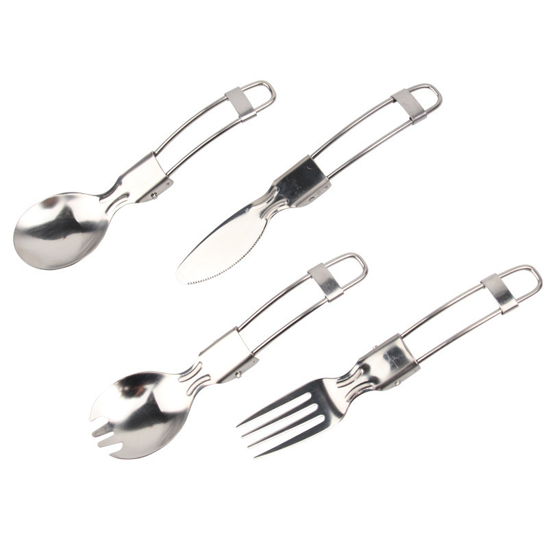 4 tk/komplekt roostevabast terasest kokkupandavad lauanõud välistingimustes kokkupandud kahvel lusikas nuga pikniku telkimisnõud reisilauanõud