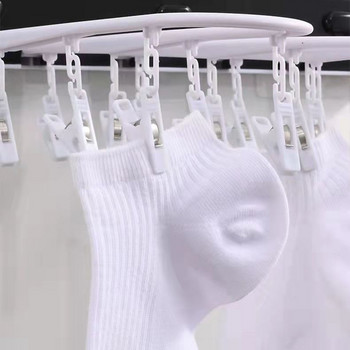 Сгъваема поставка за сушене Монтиран на стена Безплатен перфоратор 24 куки Чорапи Поставка за бельо Балкон Баня Тоалетна Консумативи за пране