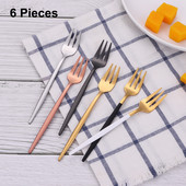 6 db arany teavillák rozsdamentes acél gyümölcsvilla torta uzsonna saláta kávé villa tükör étkészlet evőeszköz készlet konyhai edények