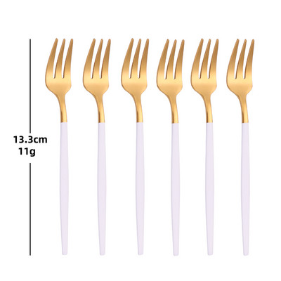 6 db arany teavillák rozsdamentes acél gyümölcsvilla torta uzsonna saláta kávé villa tükör étkészlet evőeszköz készlet konyhai edények