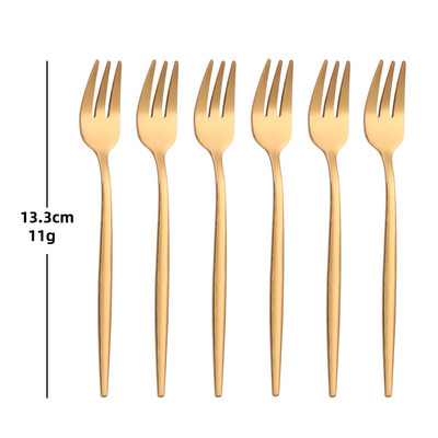 6 db arany teavillák rozsdamentes acél gyümölcsvilla torta uzsonna saláta kávé villa tükör étkészlet evőeszköz készlet konyhai edények