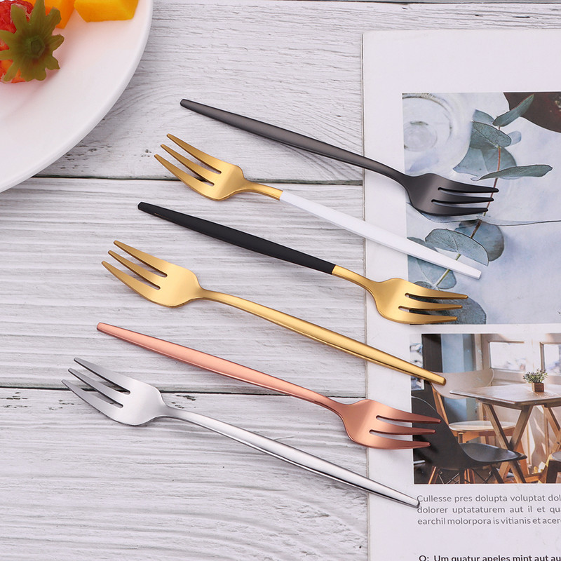 6 db arany teavillák rozsdamentes acél gyümölcsvilla torta uzsonna saláta kávé villa tükör étkészlet evőeszköz készlet konyhai edények