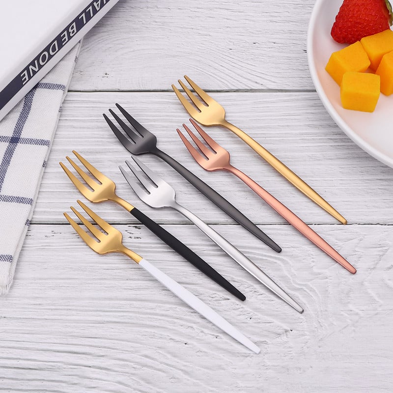 6 db arany teavillák rozsdamentes acél gyümölcsvilla torta uzsonna saláta kávé villa tükör étkészlet evőeszköz készlet konyhai edények