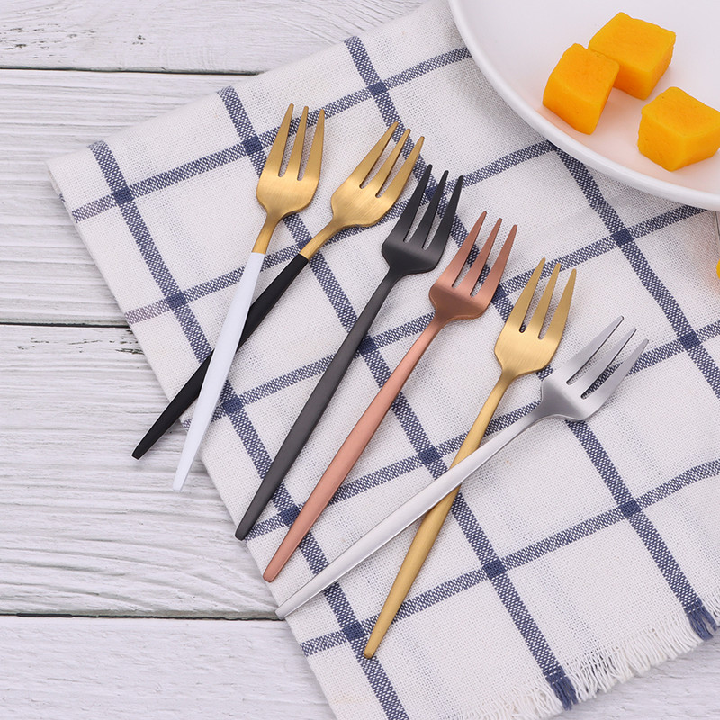 6 db arany teavillák rozsdamentes acél gyümölcsvilla torta uzsonna saláta kávé villa tükör étkészlet evőeszköz készlet konyhai edények