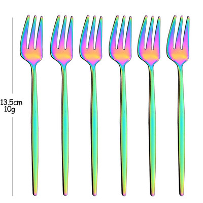 Set vilica od 6 komada za užinu od voćnih kolača Set vilica za čaj i voće od nehrđajućeg čelika Rainbow vilica za desert Zlatna mala vilica za salatu Posuđe