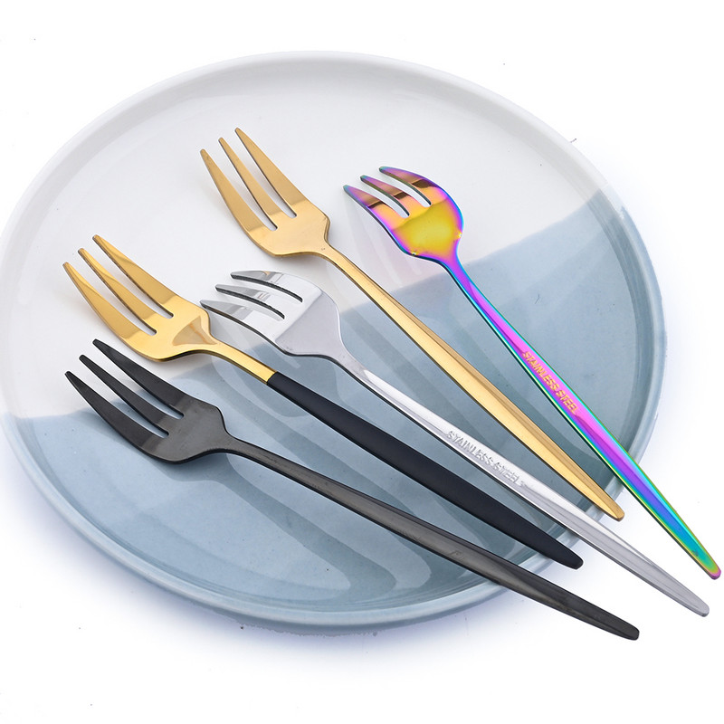 Set vilica od 6 komada za užinu od voćnih kolača Set vilica za čaj i voće od nehrđajućeg čelika Rainbow vilica za desert Zlatna mala vilica za salatu Posuđe