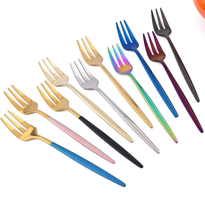 Set vilica od 6 komada za užinu od voćnih kolača Set vilica za čaj i voće od nehrđajućeg čelika Rainbow vilica za desert Zlatna mala vilica za salatu Posuđe