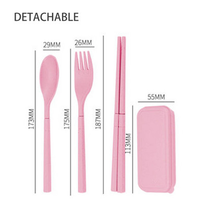 Nešiojamas daugkartinio naudojimo šaukštas, šakutė, kelioninis piknikas, lazdelės iš kviečių šiaudų stalo įrankių rinkinys su nešiojimo dėžute studentų biurui.