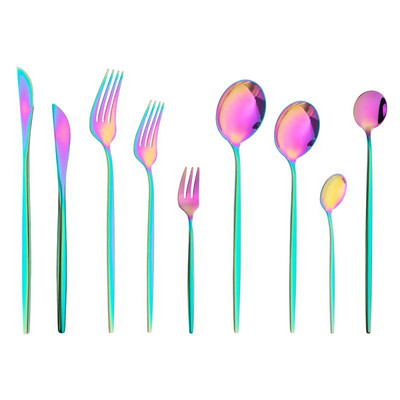 Σετ μαχαιροπήρουνα από ανοξείδωτο ατσάλι Πολύχρωμο σετ σερβίτσιων σερβίτσιο Πολύχρωμο Σετ σερβίτσιο Ασημένιο Rainbow Rose Gold Αξεσουάρ κουζίνας