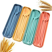 Kaasaskantav nisuõlgedest söögiriistade komplekt Korduvkasutatav lusikahark söögipulgad lauanõude komplekt piknikule reisimiseks koos hoiukarbiga