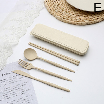 Kaasaskantav nisuõlgedest söögiriistade komplekt Korduvkasutatav lusikahark söögipulgad lauanõude komplekt piknikule reisimiseks koos hoiukarbiga