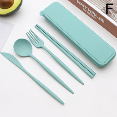 Kaasaskantav nisuõlgedest söögiriistade komplekt Korduvkasutatav lusikahark söögipulgad lauanõude komplekt piknikule reisimiseks koos hoiukarbiga