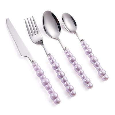 Set od 4 pribora za jelo od nehrđajućeg čelika Set pribora za jelo s keramičkim ručkama Posuđe