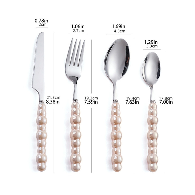 Set od 4 pribora za jelo od nehrđajućeg čelika Set pribora za jelo s keramičkim ručkama Posuđe