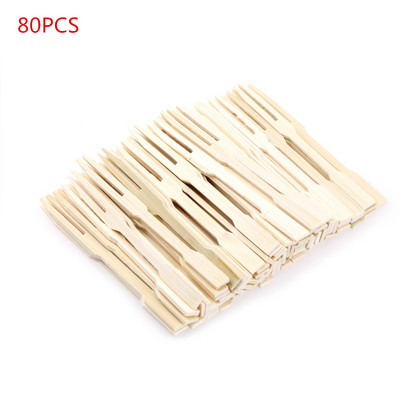 80 tk/200 tk Puhast bambusest ühekordselt kasutatav puidust puuviljakahvel Magustoidu kokteilikahvlite komplekt, peokomplekt Kodumajapidamiskaunistuseks lauanõude tarvikud