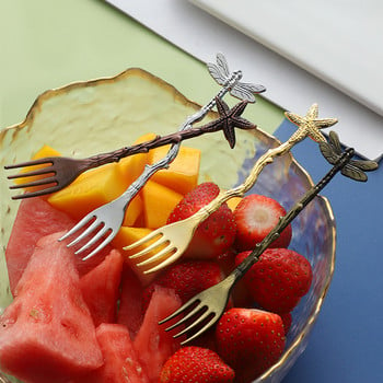 Vintage Dragonfly Starfish Branches Alloy Cake Fruit Fork Μικρό επιτραπέζιο σκεύος Δημιουργικές χειροτεχνίες δώρων για γάμο προμήθειες ντους μωρών