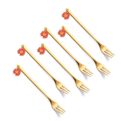 6 vnt. kavos šaukštų vaisių šakučių rinkinys Daisy nerūdijančio plieno Kawaii ledų popietės arbatos virtuvė auksinis desertinis batonėlis įrankis stalo įrankių dovana