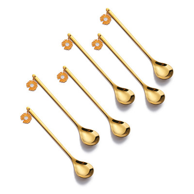 6 vnt. kavos šaukštų vaisių šakučių rinkinys Daisy nerūdijančio plieno Kawaii ledų popietės arbatos virtuvė auksinis desertinis batonėlis įrankis stalo įrankių dovana