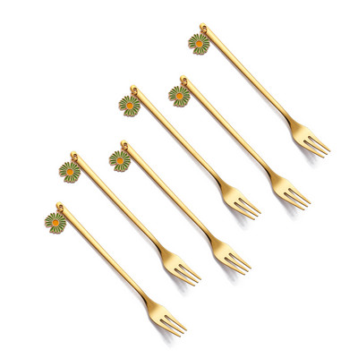 6 vnt. kavos šaukštų vaisių šakučių rinkinys Daisy nerūdijančio plieno Kawaii ledų popietės arbatos virtuvė auksinis desertinis batonėlis įrankis stalo įrankių dovana