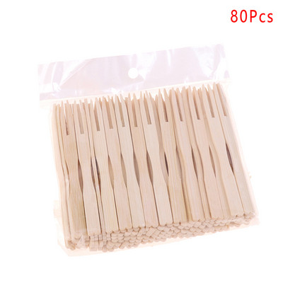 80/100 tk Ühekordsed bambusest toitlustuskahvlid Puuviljapulk Finger Food Pick Aperitiiv Kirjeldus Plastikust Eelroad Antipasti Bambusest kahvlid