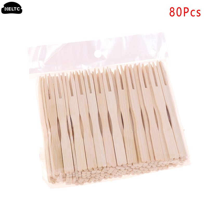 80/100 tk Ühekordsed bambusest toitlustuskahvlid Puuviljapulk Finger Food Pick Aperitiiv Kirjeldus Plastikust Eelroad Antipasti Bambusest kahvlid