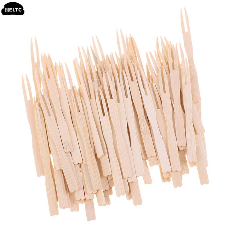 80/100 tk Ühekordsed bambusest toitlustuskahvlid Puuviljapulk Finger Food Pick Aperitiiv Kirjeldus Plastikust Eelroad Antipasti Bambusest kahvlid