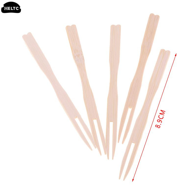 80/100 tk Ühekordsed bambusest toitlustuskahvlid Puuviljapulk Finger Food Pick Aperitiiv Kirjeldus Plastikust Eelroad Antipasti Bambusest kahvlid