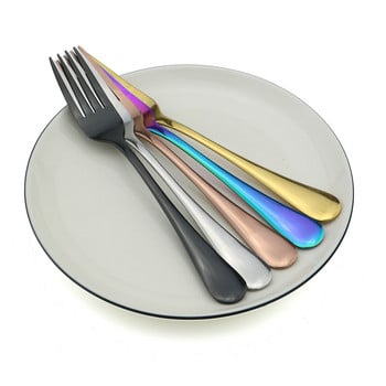 Корейски 304 Вилица за десертна салата Черна вилица за вечеря Furit Fork Colorful Rainbow сервиз за хранене Сервиз с дълга дръжка Вилици за плодове Прибори за хранене