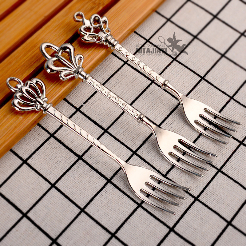 BalleenShiny 1tk Retro Crown Mini Fruit Fork Vintage magustoidukook Melon Lovely Fork Kööginõud Kingitus Kohvipoe sisustus