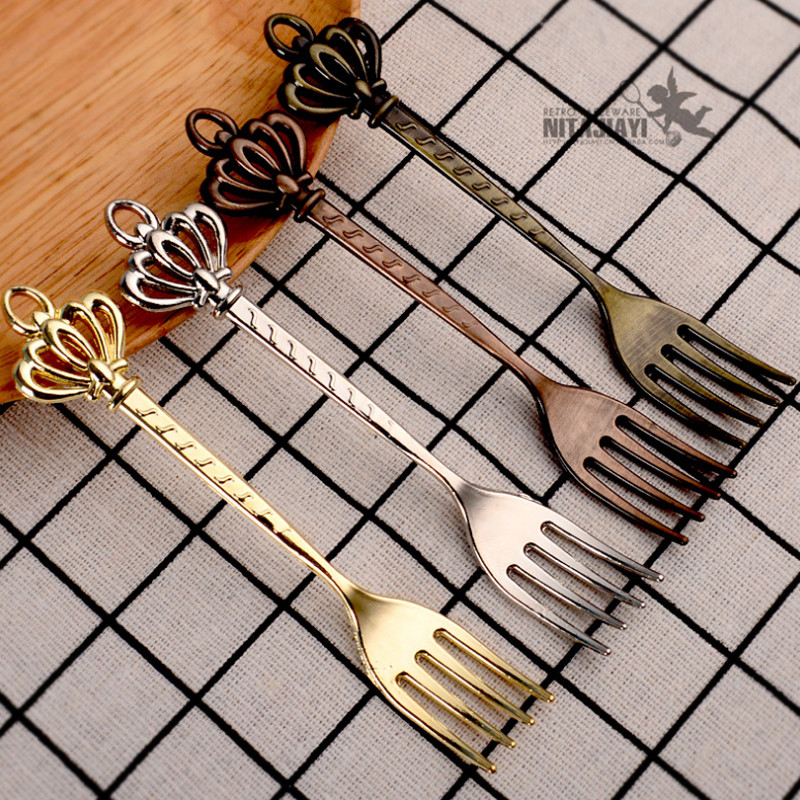 BalleenShiny 1tk Retro Crown Mini Fruit Fork Vintage magustoidukook Melon Lovely Fork Kööginõud Kingitus Kohvipoe sisustus