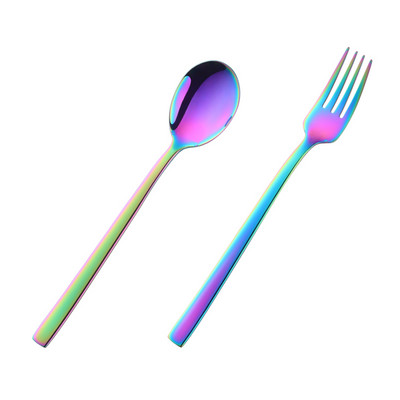 2 tk värvikas õpilaste sööginõude komplekt, kuldne lusikas kahvel, toiduklass 304, roostevabast terasest laste lauanõude komplekt