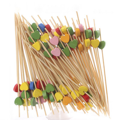 100 KOM Bambus čačkalice za odlaganje Voćna salata Buffet bife Šareno srce ljubavi Aperitiv Štapići za koktele Dodaci za ukrašavanje