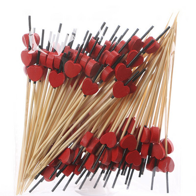 100 KOM Bambus čačkalice za odlaganje Voćna salata Buffet bife Šareno srce ljubavi Aperitiv Štapići za koktele Dodaci za ukrašavanje
