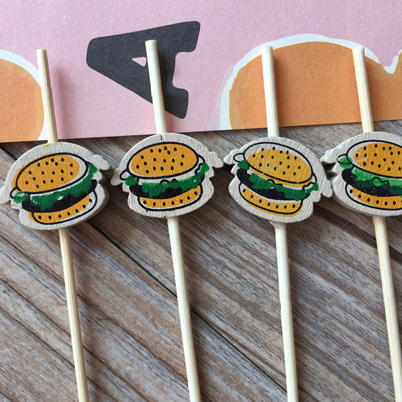 100kom/pakiranje Ukras za hamburger Bambusovi štapići Voćni štapići Snack Ražnjići Buffet za zabavu Bambus Izbor hrane Sendvič Dekoracija
