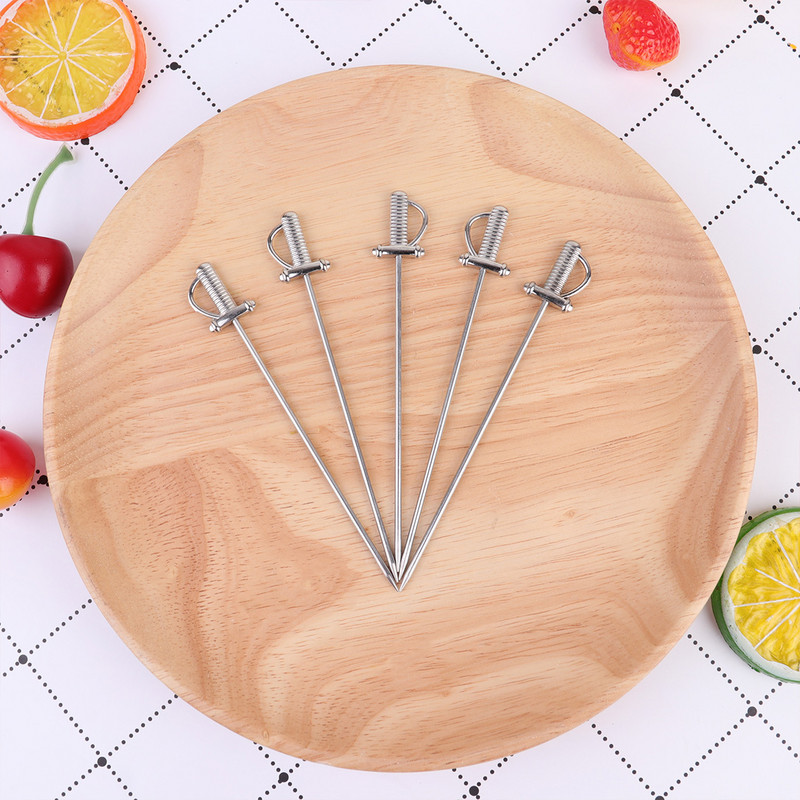 5db rozsdamentes acél gyümölcsvillák kard alakú koktél nyárs Előétel saláta válogatás desszert villa parti bár kellékek