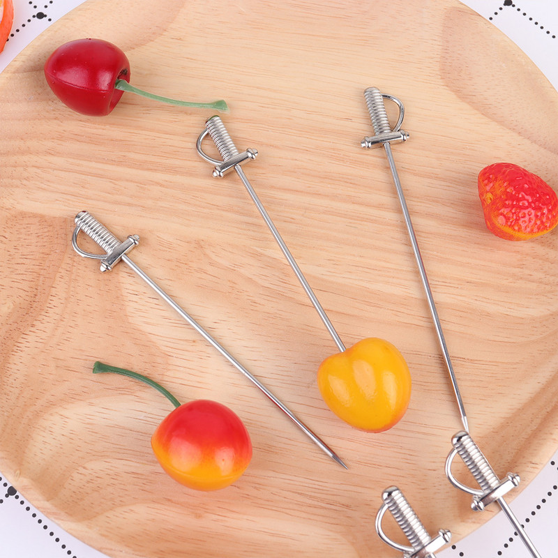 5db rozsdamentes acél gyümölcsvillák kard alakú koktél nyárs Előétel saláta válogatás desszert villa parti bár kellékek