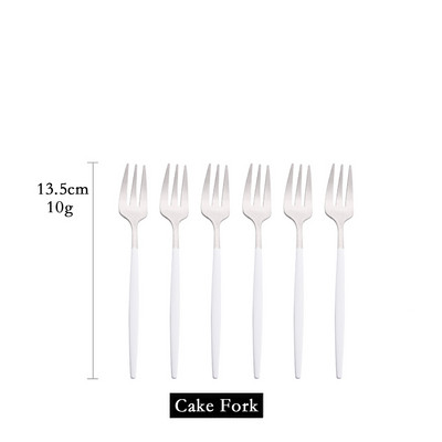 6 tk mini kahvlikomplekt puuviljakoogi suupiste jaoks roostevabast terasest tee puuviljakahvlite komplekt magustoidukahvli valge kullaga väike salati kahvliga sööginõud