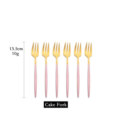 6 tk mini kahvlikomplekt puuviljakoogi suupiste jaoks roostevabast terasest tee puuviljakahvlite komplekt magustoidukahvli valge kullaga väike salati kahvliga sööginõud