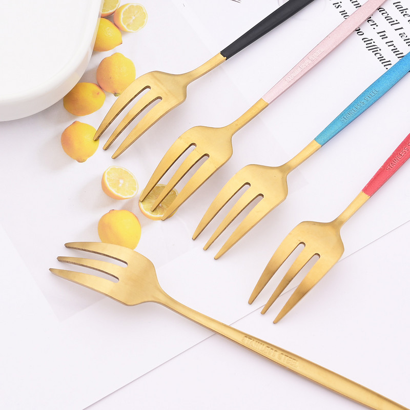 6 tk mini kahvlikomplekt puuviljakoogi suupiste jaoks roostevabast terasest tee puuviljakahvlite komplekt magustoidukahvli valge kullaga väike salati kahvliga sööginõud