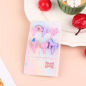 6PCS/SET Kids Picks Food Picks Party Vilica za voće Crtani jednorog Trojan Bento kutija Ukrasna vilica Mini vilica za kolače 2023