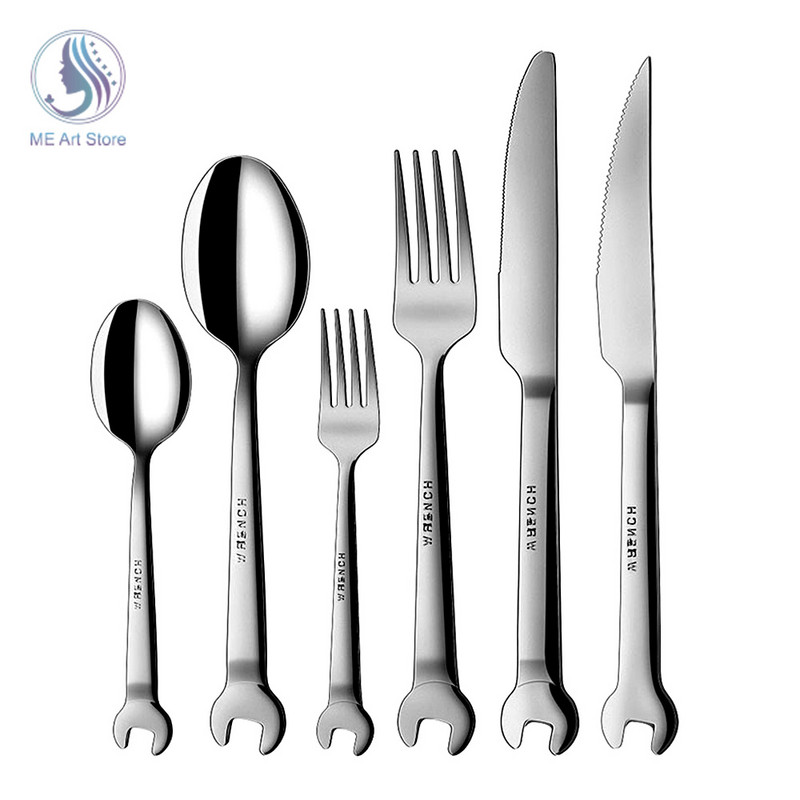 1kom Ključ od nehrđajućeg čelika Vilica Žlica Posuđe Odrezak Nož Večera Voće Desert Duge vilice Čajna žlica Za piknik Kampiranje