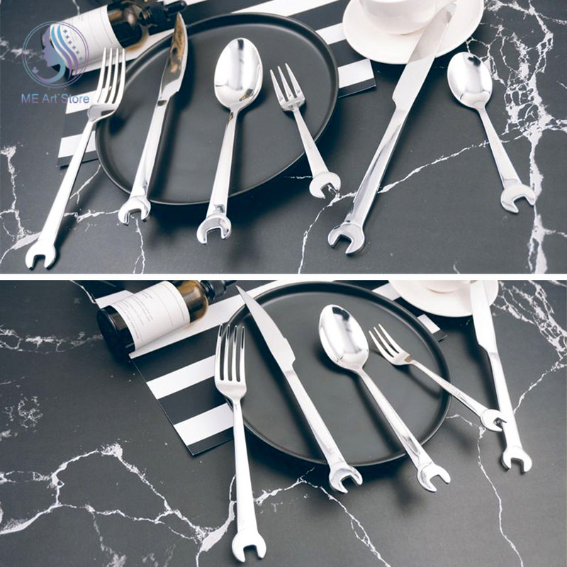 1kom Ključ od nehrđajućeg čelika Vilica Žlica Posuđe Odrezak Nož Večera Voće Desert Duge vilice Čajna žlica Za piknik Kampiranje