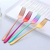 8 värvi roostevabast terasest pika käepidemega õhtusöögikahvel Korea Rainbow Fork hotelli restorani peotarbed sööginõud praad kuldkahvel