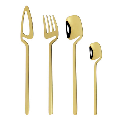Kuldne 18/10 roostevabast terasest sööginõude komplekt 4 tk peegel söögiriistad kohvilusikas kahvel nuga Western Bar peo lauanõude komplekt