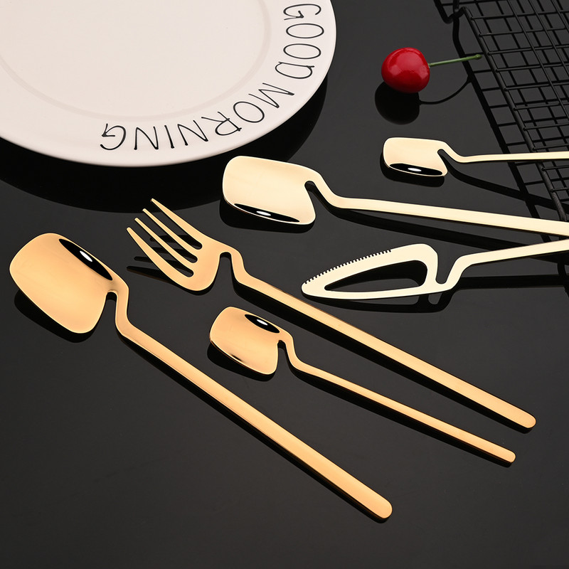 Kuldne 18/10 roostevabast terasest sööginõude komplekt 4 tk peegel söögiriistad kohvilusikas kahvel nuga Western Bar peo lauanõude komplekt