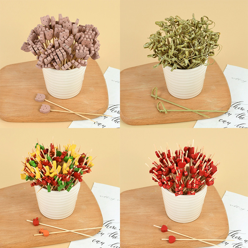 100 tk bambusest puuviljast hambaorkid armsad karusüdamed Rootsi lauas Kokteilipulgad puuviljavardad pulma-sünnipäevapeo tordikaunistuseks