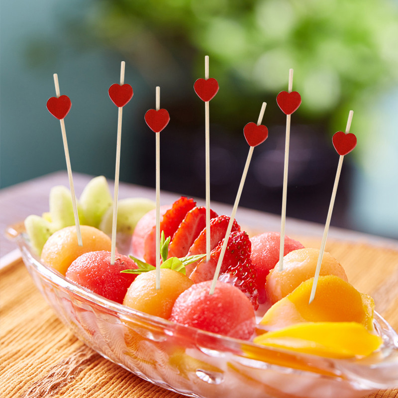 100 tk bambusest puuviljast hambaorkid armsad karusüdamed Rootsi lauas Kokteilipulgad puuviljavardad pulma-sünnipäevapeo tordikaunistuseks